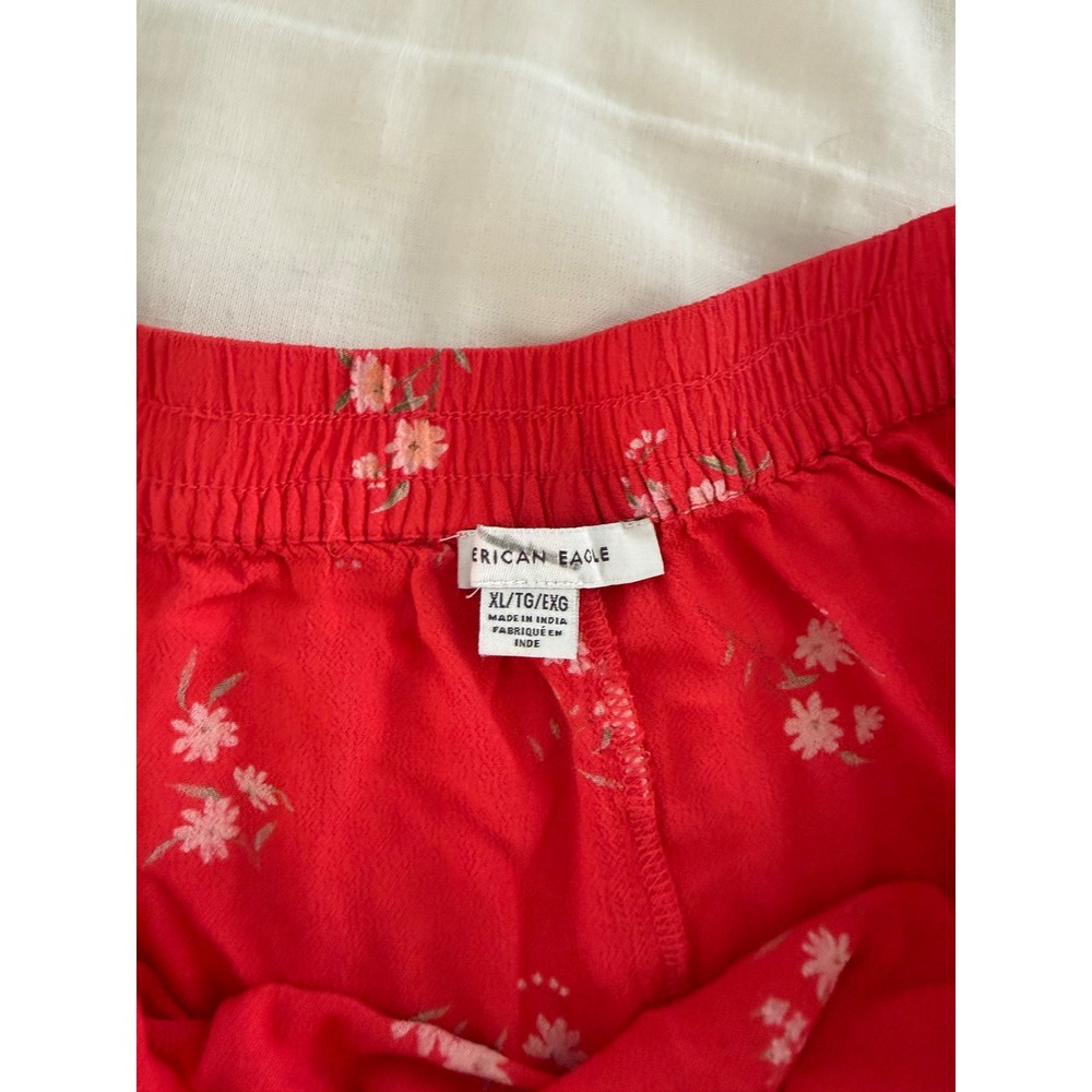 American Eagle Floral Tiered Mini Skirt XL Red Coral Boho Cottagecore Ruffle - Picture 4 of 6
